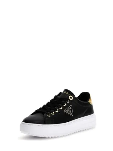Guess Denesa In Black Gold – Kunstleder-Sneaker für Damen - Schnürer mit elegantem Design und goldenen Akzenten, ideal für den Alltag. Hochwertiges Kunstleder sorgt für Komfort und Stil, perfekt für jede moderne Garderobe.