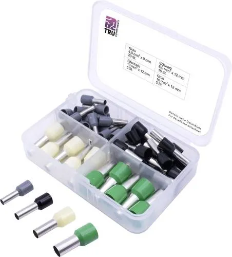 TRU COMPONENTS T1903C025 Aderendhülsen-Sortiment 4 mm², 6 mm², 10 mm², 16mm² Teilisoliert Grau, Schwarz, Gelb, Grün 45St.