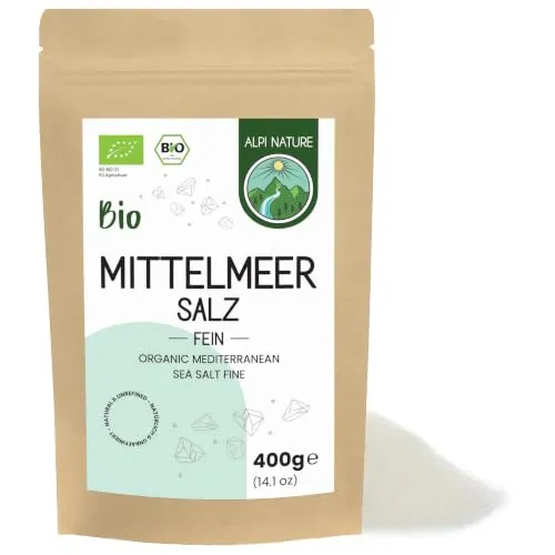 Alpi Nature Mittelmeer Meersalz fein BIO 400g, Feines Meersalz | Speisesalz, ideal für Kochen & Würzen