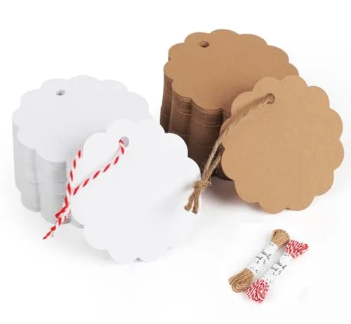 Sweelov 200stk Kraftpapier Anhänger Etiketten Geschenkanhänger 6 * 6cm mit Jute Schnur 20M für Hochzeit Weihnachten Halloween Erntedankfest Geburtstag Geschenke zum Basteln