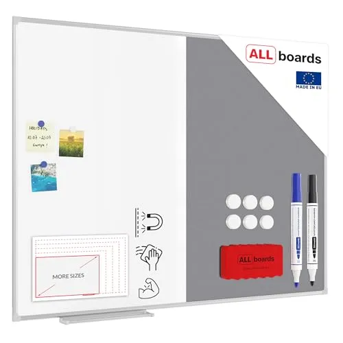 ALLboards Whiteboard-Pinnwand 120 x 90 cm - Vielseitig und Praktisch - Memotafeln magnetisch - Kombinierte Pinnwand und Whiteboard mit beschreibbarer, magnethaftender Oberfläche für Notizen und Dokumente.