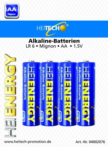 Alkaline Batterien Mignon AA 1,5V 4er-Pack [HEITECH 04002076] 0% Cadmium/Mercury