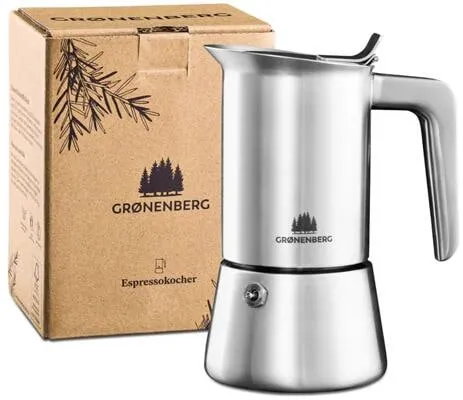 Groenenberg Espressokocher - Hochwertige Edelstahl Mokkakanne für Induktion, langlebig, spülmaschinengeeignet und ideal für Kaffeeliebhaber