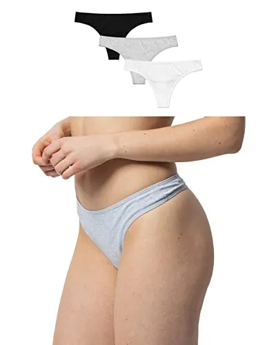 Snocks Tanga Damen aus Bio-Baumwolle (3er Pack) - String Damen Klassisches Design - Angenehmes Tragegefühl ohne Einschneiden - Unsichtbare Unterwäsche im Alltag - Mix (Weiß/Grau/Schwarz) - M