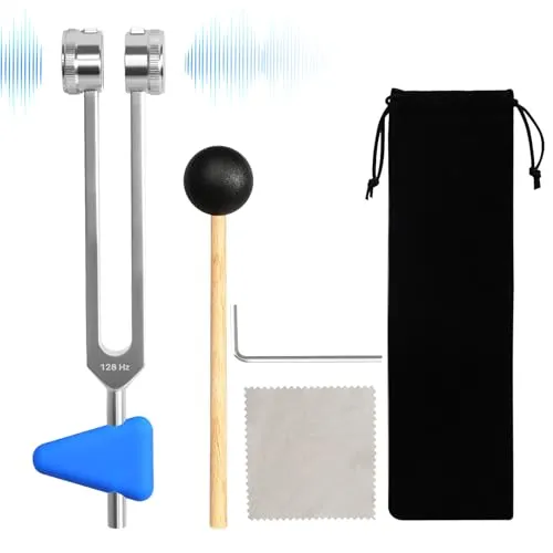 Stimmgabel 128 Hz Set mit Zubehör - Klangtherapie-Set mit hochwertiger 128 Hz Stimmgabel und Silikonhammer für effektive Entspannung und verbesserte Konzentration. Ideal für Meditation und Stressabbau.