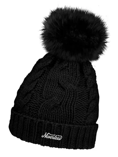 Neverless Strickmütze Damen Strickmütze mit Bommel Grobstrick Pudelmütze mit Fellbommel