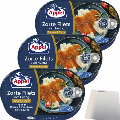 Appel Zarte Filets vom Hering Tomate Curry 3er Pack 3x200g Dose usy Block
