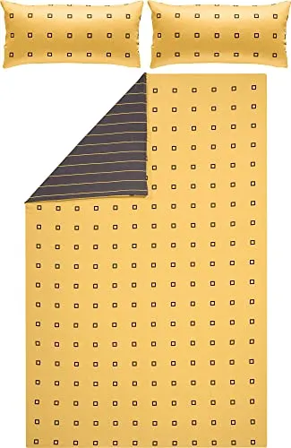 Erwin Müller Satin-Bettwäsche, Wendebettwäsche, 100% Baumwolle gelb-anthrazit Größe 40x80 cm / 200x200 cm - atmungsaktiv, temparaturausgleichend, mit Reißverschluss (weitere Farben, Größen)