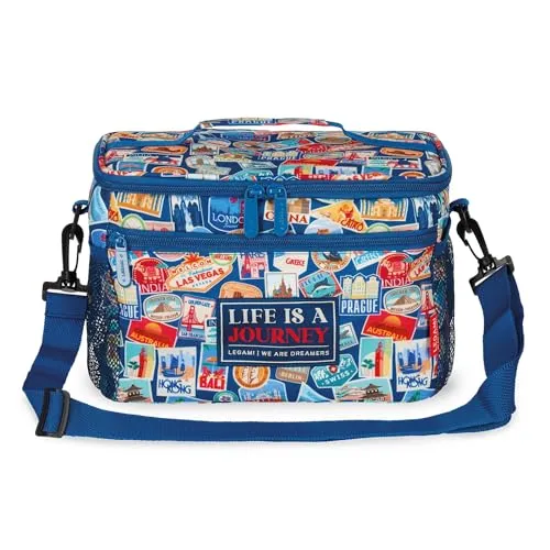 LEGAMI - Lunchbag für das Mittagessen, Thema Travel Stickers, Lunchbag für das Mittagessen, großes Fassungsvermögen 7,7 Liter, verstellbarer Schultergurt, 28 x 17 x 15 cm