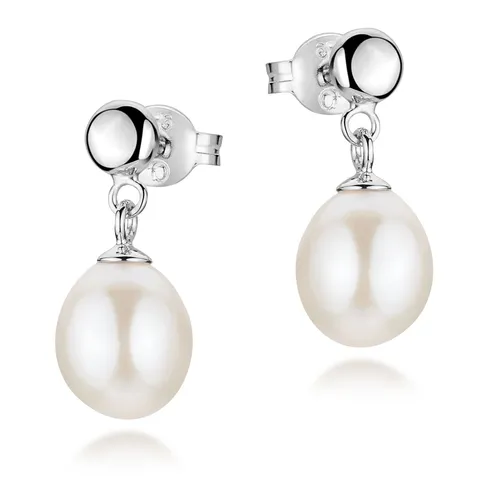 MATERIA Perlenohrringe hängend Silber 925 - Elegante Tropfen Ohrstecker - Ohrschmuck aus hochwertigem rhodiniertem Sterlingsilber mit cremefarbenen Süßwasser-Perlen, ideal für besondere Anlässe und jeden Tag. Lieferung in edler Schmuckschachtel.