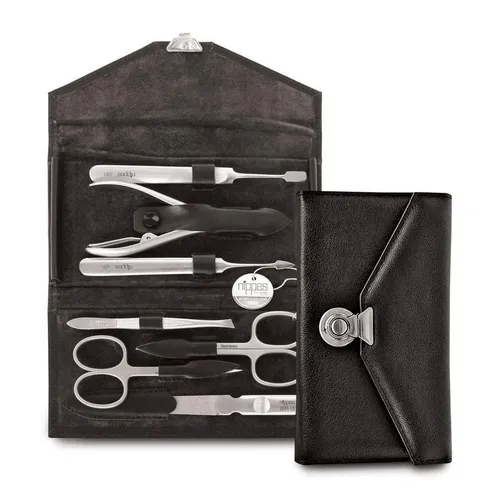 nippes Solingen Maniküre-Etui LOCKS 7-tlg. Set - Nageletuis mit hochwertigen Edelstahl-Instrumenten, ideal für professionelle Nagelpflege zu Hause oder unterwegs, im eleganten Rindleder-Etui.