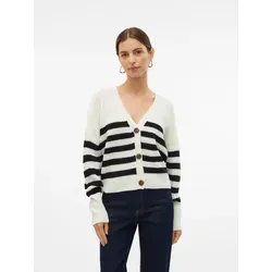 Vero Moda Strickjacke VMLEA LS V-NECK CUFF CARDIGAN NOOS - Modische hüftlange Strickjacke in Cloud Dancer Stripes, aus 100% pflegeleichtem Polyacryl, ideal für einen stylishen Look in jeder Jahreszeit.