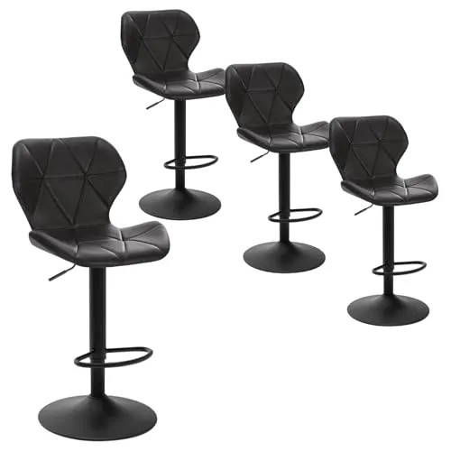EUGAD 4x Barhocker, höhenverstellbar und drehbar, Kunstleder Metall Schwarz - Moderne Barhocker aus hochwertigem Kunstleder und robustem Stahl, ergonomisch gestaltet für optimalen Sitzkomfort. Ideal für Bars, Cafés oder Restaurants.