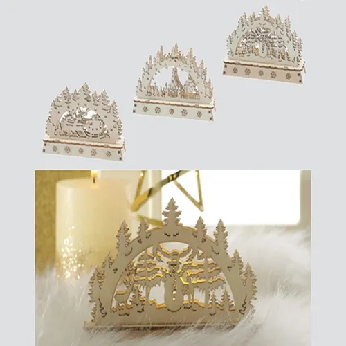 Stimmungsleuchte Lichterbogen aus 15x11x5cm Holz LED Licht Schneemann im Wald