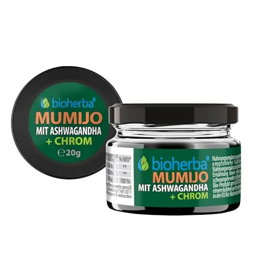 Mumijo Shilajit 20 g – Pflanzenextrakt mit Ashwagandha & Chrom | Harzartige Nahrungsergänzung zur Ergänzung bewusster Ernährung | Von BIOHERBA