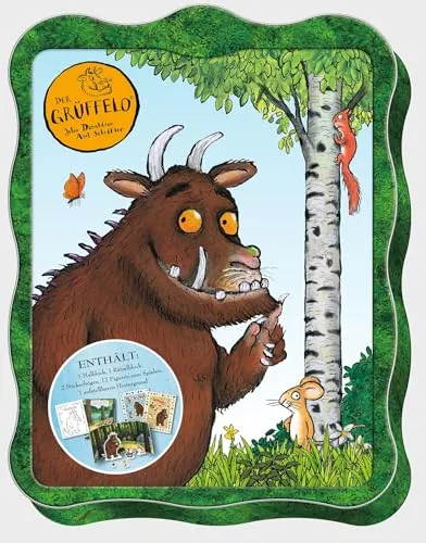 Der Grüffelo: Mal- und Spielspaß mit dem Grüffelo: Geschenkbox mit Malblock, Rätselblock, 17 Spielfiguren und Spielszene, 2 Stickerbögen