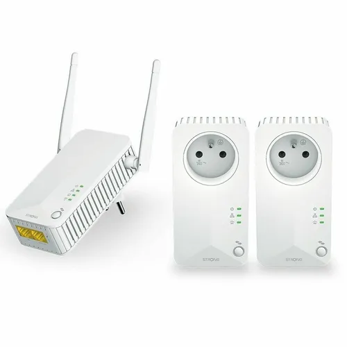 STRONG WiFi 600 KIT Powerline-Adapter-Set - Powerline Adapter für stabiles Internet über Stromnetz, bis zu 600 Mbit/s, integrierte Steckdose und einfache WLAN-Verbindung per WPS, ideal für große Entfernungen.