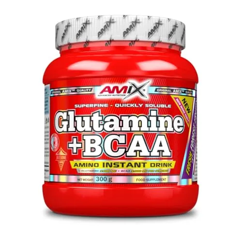 AMIX Bcaa Glutamin Pulver – Nahrungsergänzungsmittel aus verzweigten Aminosäuren, reduziert den Muskelkatabolismus, Waldfruchtgeschmack, 300 g