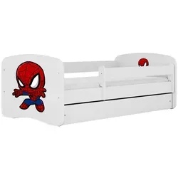 Raumhirsch Furniture Kinderbett Spiderman, 70x140 cm, Weiß - Kinderzimmermöbel mit abnehmbarer Schutzschiene für maximale Sicherheit und praktischer Schublade für Stauraum. Inklusive verstellbarem Lattenrost und waschbarer Kindermatratze.