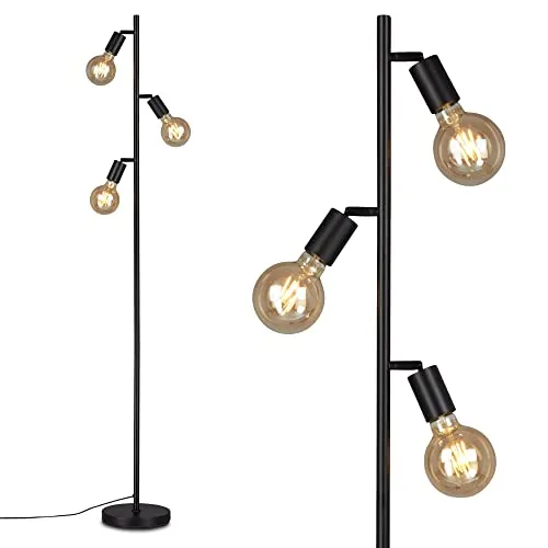 BRILONER Stehleuchte Retro Schwarz - Standleuchte im Vintage-Stil mit schwenkbaren Spotköpfen für individuelle Lichtsteuerung. Ideal für Wohnzimmer, Schlafzimmer oder Flur, bequem mit Kabelschalter bedienbar.