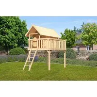 Karibu Stelzenhaus Fidel Natur - Spieltürme & Spielanlagen - Fantasievolles Stelzenhaus mit 19 mm starken Wänden, 150 cm Podesthöhe und sicherer Holzleiter für unbeschwertes Spielvergnügen.