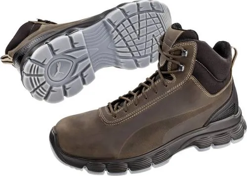 PUMA Condor Mid ESD SRC 630122-43 - ESD Sicherheitsstiefel S3 in Braun, Größe 43 - Arbeits- & Schutzkleidung mit abriebfester PU-Sohle für hohe Rutschfestigkeit und optimalen Gelenkschutz - ideal für empfindliche Böden.