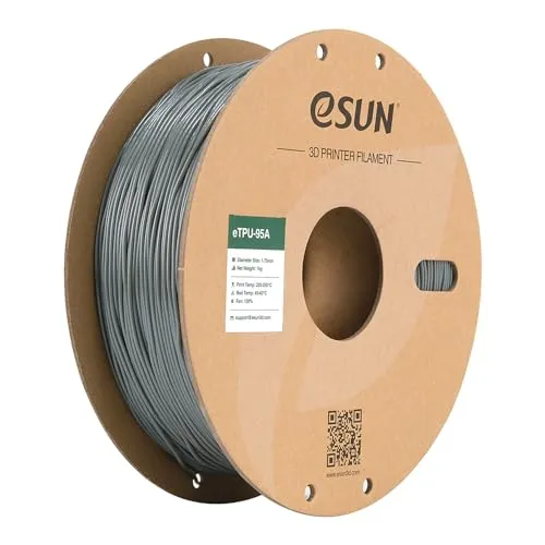 eSUN Flexibles TPU Filament 1.75mm, 3D Drucker Filament TPU-95A, Maßgenauigkeit +/- 0.05mm, 1kg Spule (2.2 LBS) 3D Druck Filament für 3D Drucker, Grau