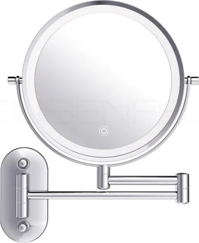 DEUSENFELD WL5CA - Akku LED Doppel Wand Kosmetikspiegel 5x Vergrößerung - Stylischer Kosmetikspiegel mit 5x Vergrößerung und normalem Spiegel. 360° drehbar, integrierter Akku und dimmbare LED-Beleuchtung. Ideal für die tägliche Pflege und einfache Montage.