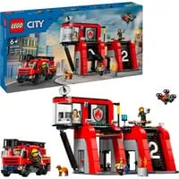 LEGO City Feuerwehrstation mit Drehleiterfahrzeug - Spannendes Bauspielzeug für Kinder ab 6 Jahren, inklusive 5 Minifiguren und interaktiver Bauanleitung