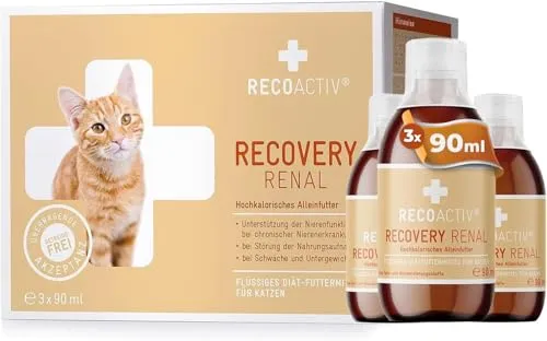 Recoactiv Recovery Renal Diätfutter für Katzen 3x90 ml - Spezialdiätfutter für nierenkranke Katzen, unterstützt die Genesung und ist leicht verdaulich.