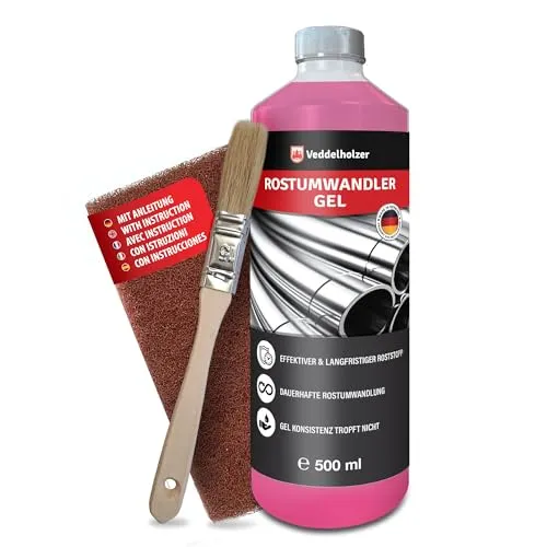 Veddelholzer Premium 500 ml Rostumwandler Gel Set inkl. Schleifvlies & Pinsel. Rostlöser, Rostschreck, Rostentferner für Metall, Auto, Motorrad, Fahrrad UVM. Effektive Alternative zum Rostlöser Spray