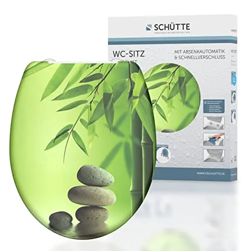 SCHÜTTE WC-Sitz Duroplast GREEN GARDEN - WC-Sitz aus Duroplast mit Absenkautomatik und Schnellverschluss für einfache Reinigung, max. Belastung 150 kg, ideal für Hygiene und Komfort.