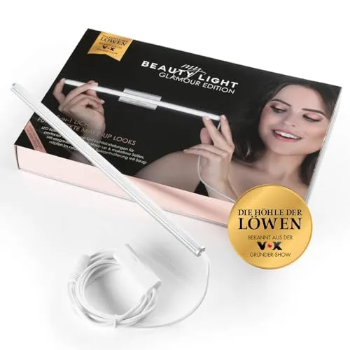 My BEAUTY LIGHT® Glamour Edition 5-in-1 LED-Spiegelleuchte - Spiegelleuchten mit Tageslichtsimulation, 5 dimmbare Lichtfarben für perfekte Make-Up Looks und einfach anbringbar dank Saugnäpfen.