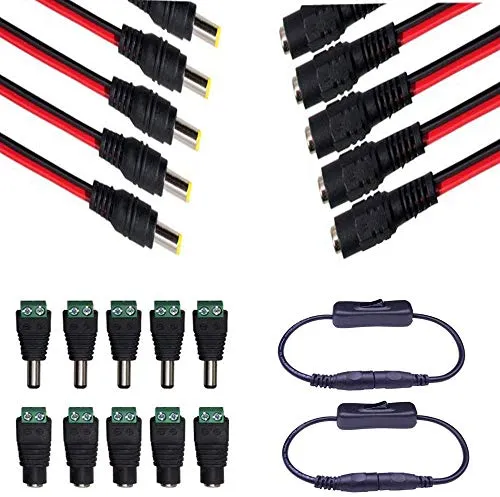 Pairs DC Power Pigtail Cable 22AWG 5.5 x 2.1mm Male Female Connctors 5 Pairs Male Female DC Power Jack Plug Adapter Connector for CCTV Home Security Surveillance Camera Transmission Systems 5