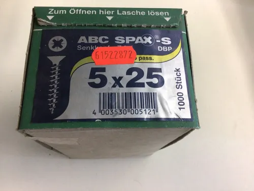 SPAX 5x25 mm verzinkt gelb passiviert, Senkkopf Z2 Kreuzschlitz 1000