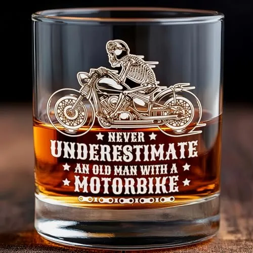 Whiskyglas Motorrad mit Gravur Motorrad Biker Harley Motocross mit Spruch 6 Designs zur Auswahl Geschenk für Motorradliebhaber Premium Gravur