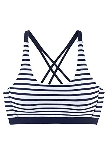 Venice Beach LM Exklusiv Sport Bustier-Top White-Navy - Größe 34 - Bikini Tops, stylisches Bustier-Top mit sportlichem Design für optimalen Halt und Komfort beim Schwimmen und Sport.