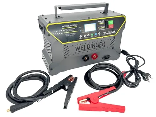 WELDINGER Autobatterie-Ladegerät LG60 smartinvert 60A Load Repair Boost Start 12-24V Blei-, Säure-, Calcium-, Gel-, AGM-, Wet-, EFB- und Lithiumbatterien, vollautomatischer Ladezyklus