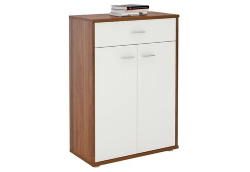 CARO-Möbel Highboard TOMMY, nussbaum/weiß - Modernes Highboard mit 2 Türen und 1 Schublade, reibungs- und kratzfeste Oberfläche für einfache Reinigung, ideal für stilvolle Ordnung in jedem Raum.