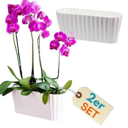 Produktbild GarPet 2er Set Orchideentopf Orchideen Übertopf Pflanztöpfe Übertöpfe für Orchideen aus Kunststoff Innen Elegant Orchideentopf groß weiß