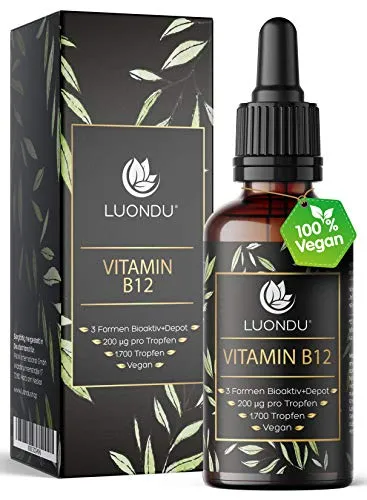 Vitamin B12 Tropfen hochdosiert, vegan & alkoholfrei, 50ml, 3 Formen (Adenosylcobalamin, Methylcobalamin, Hydroxocobalamin) – Verpackung kann variieren
