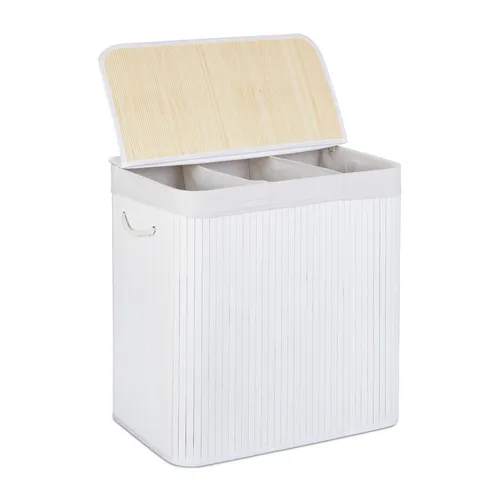 Wäschekorb Wäschetrenner 3 Fächer - Praktischer Wäschebehälter mit 3 Fächern aus Bambus, ideal zur einfachen Wäschetrennung. Freistehend und mit Deckel für einen ordentlichen Look.