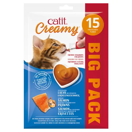 Catit Creamy Lachs & Garnelen Bigpack 15 x 10 g, Katzensnack, NEU