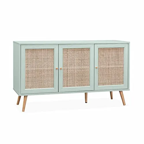 Alice's Home Sideboard mit Rattangeflecht - Skandinavisches Design für Ihr Zuhause - Buffets mit 2 Ebenen und 3 Türen, bietet viel Stauraum und verleiht Ihrem Raum einen modernen, skandinavischen Touch.