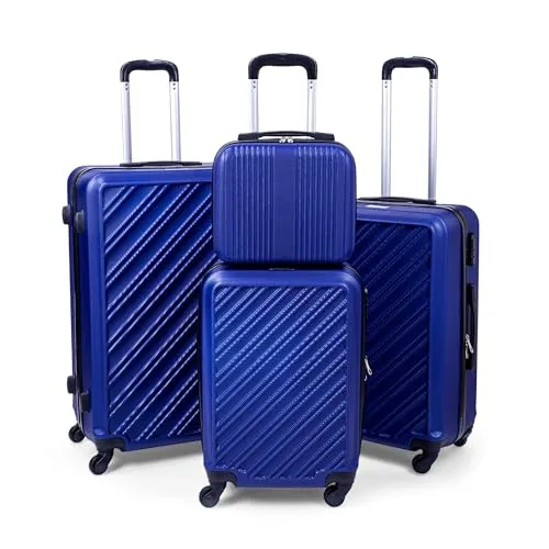 HEYO Hartschalenkoffer Reisekoffer mit Rollen Koffer & Trolleys mit Zahlenschloss Teleskopgriff (Dunkelblau, 4er Set: M, L, XL, Kosmetikkoffer)