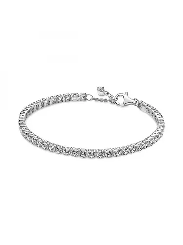 PANDORA Moments Funkelndes Tennisarmband mit Karabiner-verschluss - Armband für Damen aus Sterling Silber, verziert mit klaren Cubic Zirkonia für einen funkelnden Look – perfekt für jeden Anlass und kombinierbar mit anderen Armbändern.