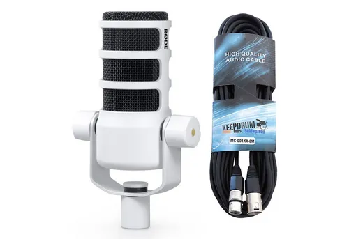 RØDE Podmic Podcast-Mikrofon Weiss mit XLR-Kabel - Mikrofon für Podcaster: Professionelles Sprechermikrofon mit integrierter Schwenkhalterung und internem Popfilter für klare Sprachaufnahmen.