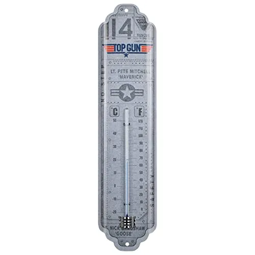 Nostalgic-Art Retro Thermometer, 7 x 28 cm, Top Gun – Aircraft Metal – Geschenk-Idee für Film-Fans, Original Lizenzprodukt (OLP), aus Metall, Vintage Design