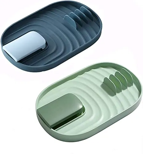 Stück Topfdeckelhalter Löffelablage Ständer, Utensilienablage Vermeiden Tropfen Flecken, Deckelständer Spatelregale für Topfdeckel und Kochlöffel, Küchenutensilienhalter(Blau & Grün) 2