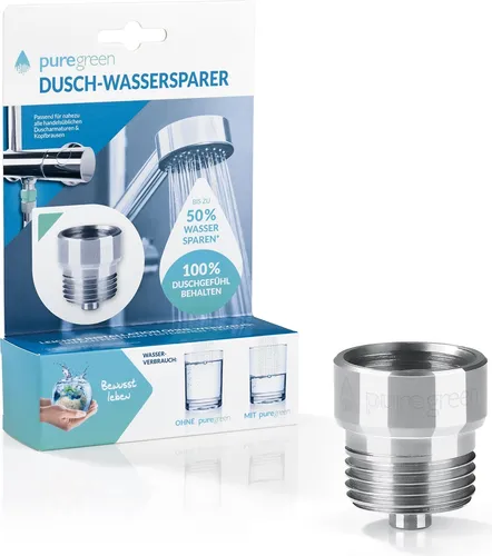 PUREGREEN 08887 Dusch-Wassersparer 2.0 - Bad-Accessoires, der innovative Dusch-Wassersparer 2.0 ermöglicht bis zu 50% Wasserersparnis ohne Verlust des Duschgefühls und passt auf nahezu alle Duscharmaturen.